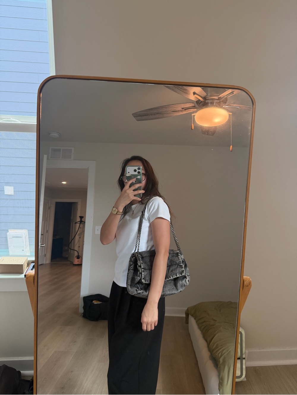 ZARA jean Black Textured Shoulder Bag with Chain Strap - Picture 2 of 8